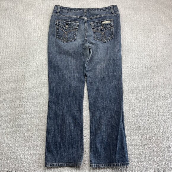 Y2K Calvin Klein Jeans Womens 8 Blue Boot Cut Dark Denim Double Stone Wash - Picture 1 of 9